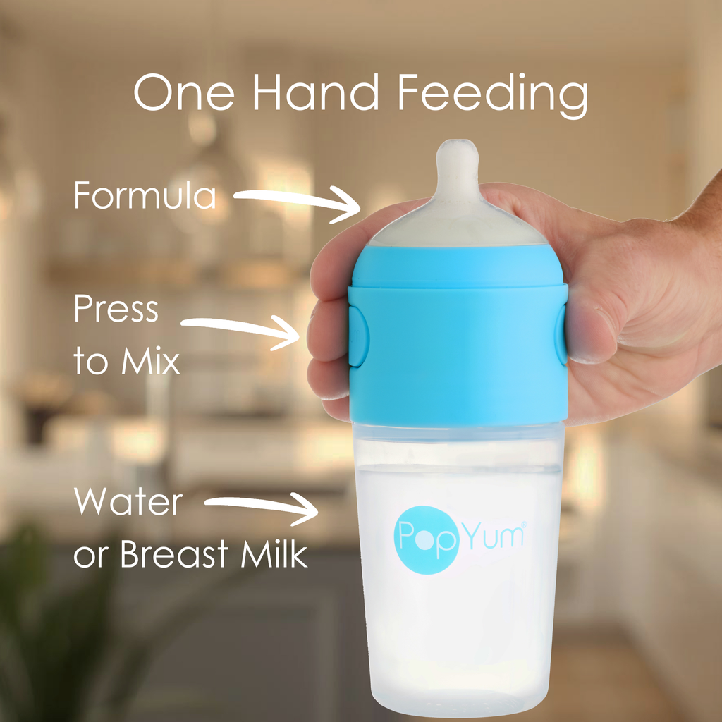 PopYum 9oz Anti-Colic Baby Bottle for Breast and Formula Feeding, 2-Pack, Blue, #2 Medium Flow Nipples