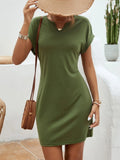 Notched Short Sleeve Mini Tee Dress - Boutique Clothing